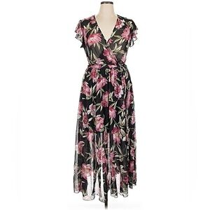 Beautiful Black and Pink Floral Maxi /cocktail Dress